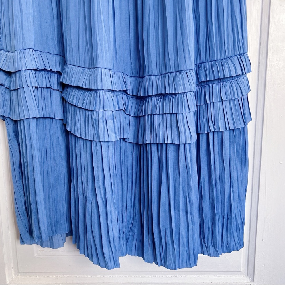 Current Air • Anthropologie Sereia Pleated Midi Dress blue flutter sleeve - Picture 7 of 13